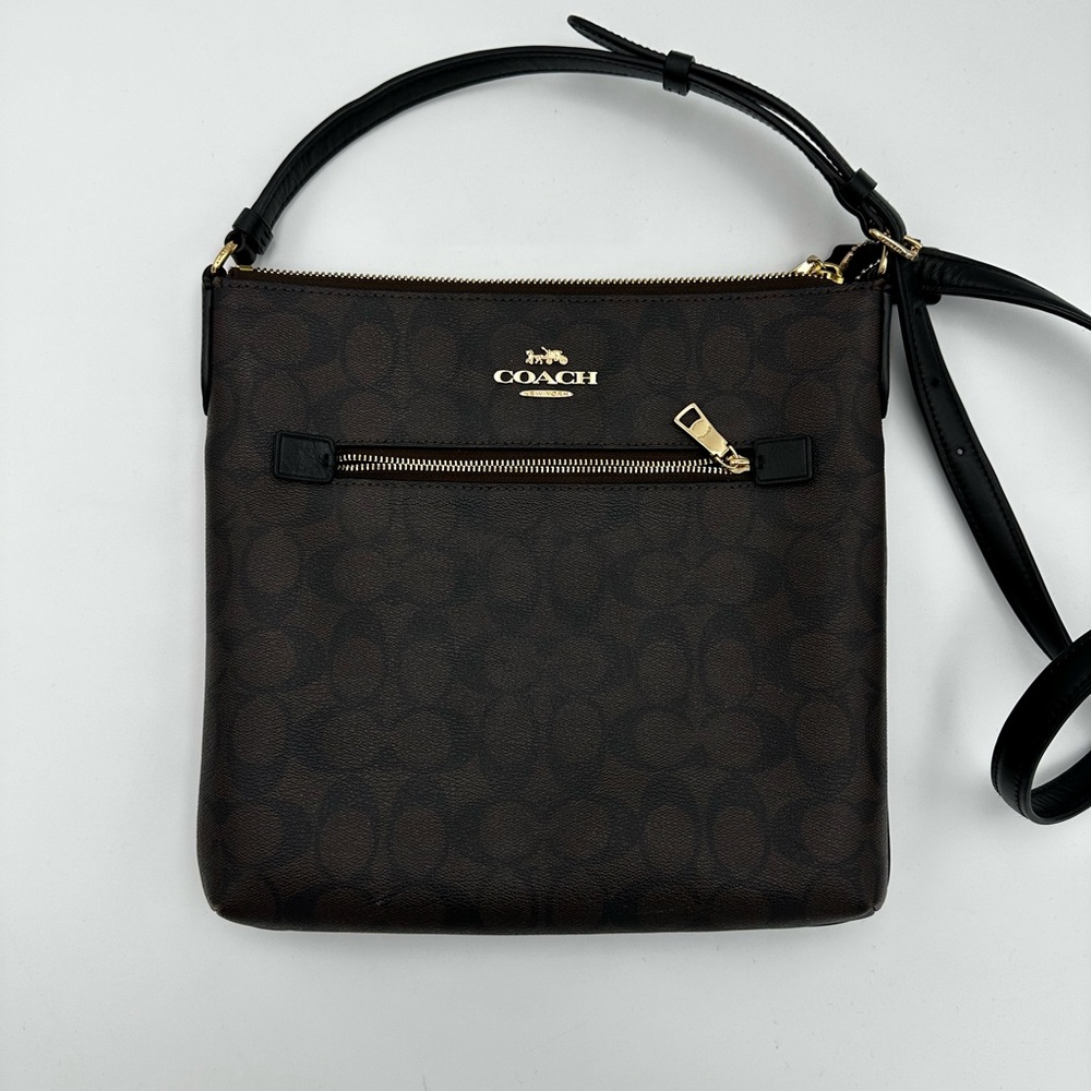 Coach Crossbody Rowan File Bag In Signature Black/Brown Canvas